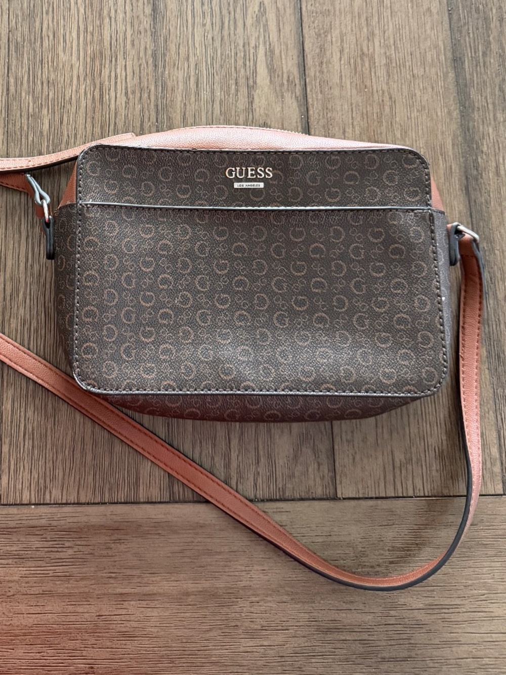 GUESS Brown Monogram Crossbody Bag Cognac Orange Adjustable Strap